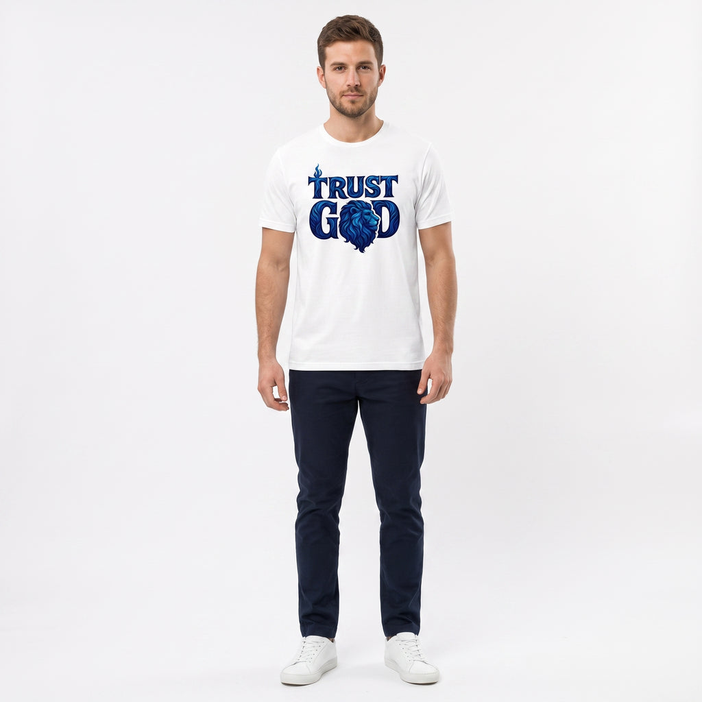Studio photo of Trust God Upper body shot from chest up, facing camera, natural expression, shoulders relaxed. CAMERA SHOT: A FULL BODY shot capturing the person from head to toe. [Full body]